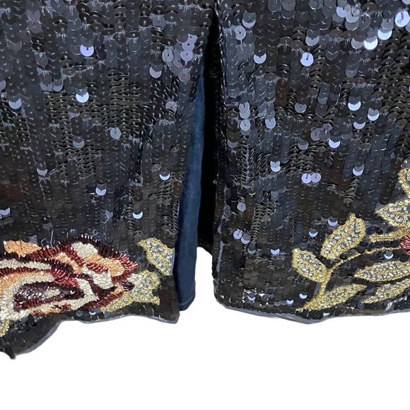 Mac Duggal Dress 20 Blue Sequined Floral Long Sleeve Midi Dress 93624 Modest - Picture 12 of 16